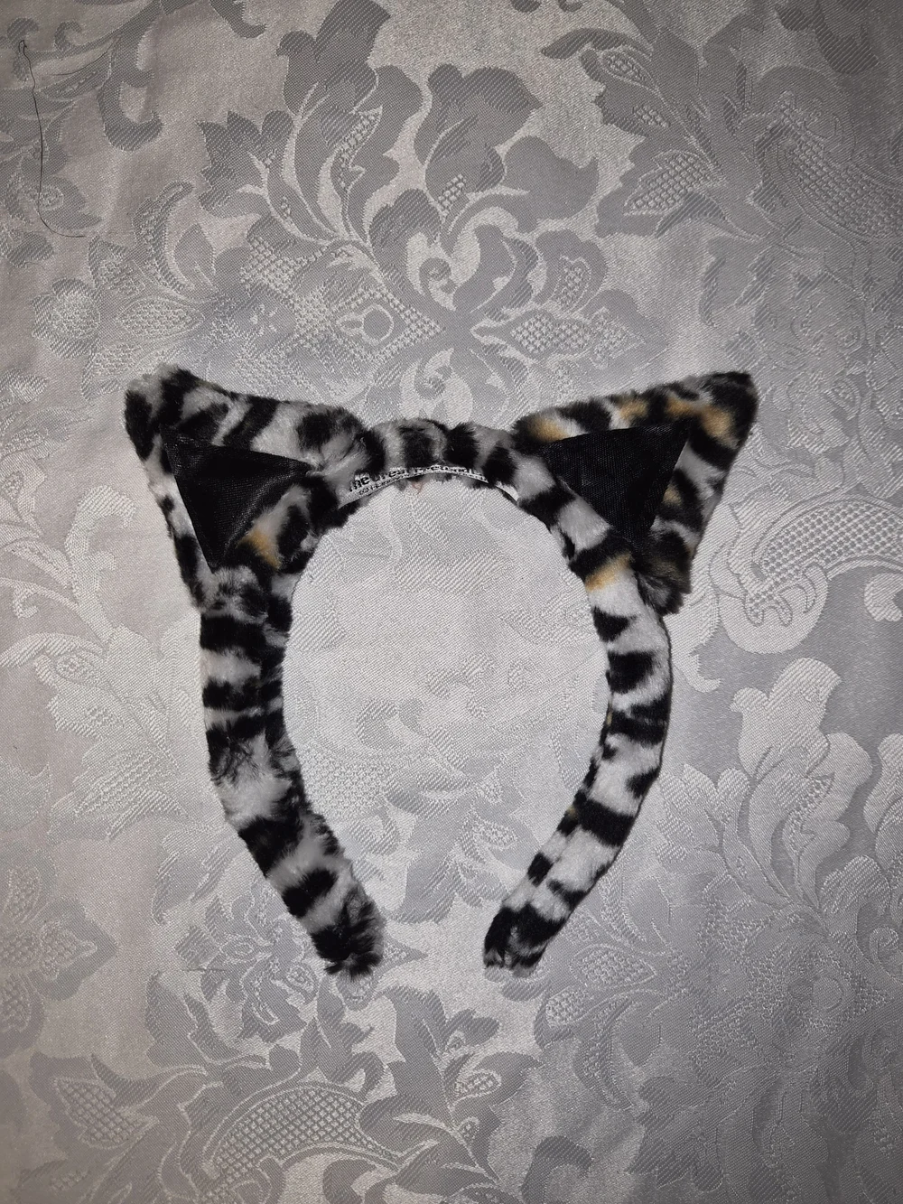 Plush Cat Ear Headband for Pets - Black & White Faux Fur